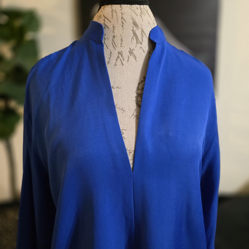 Zara Royal Blue V-Neck Tunic Americana Minimalist Top